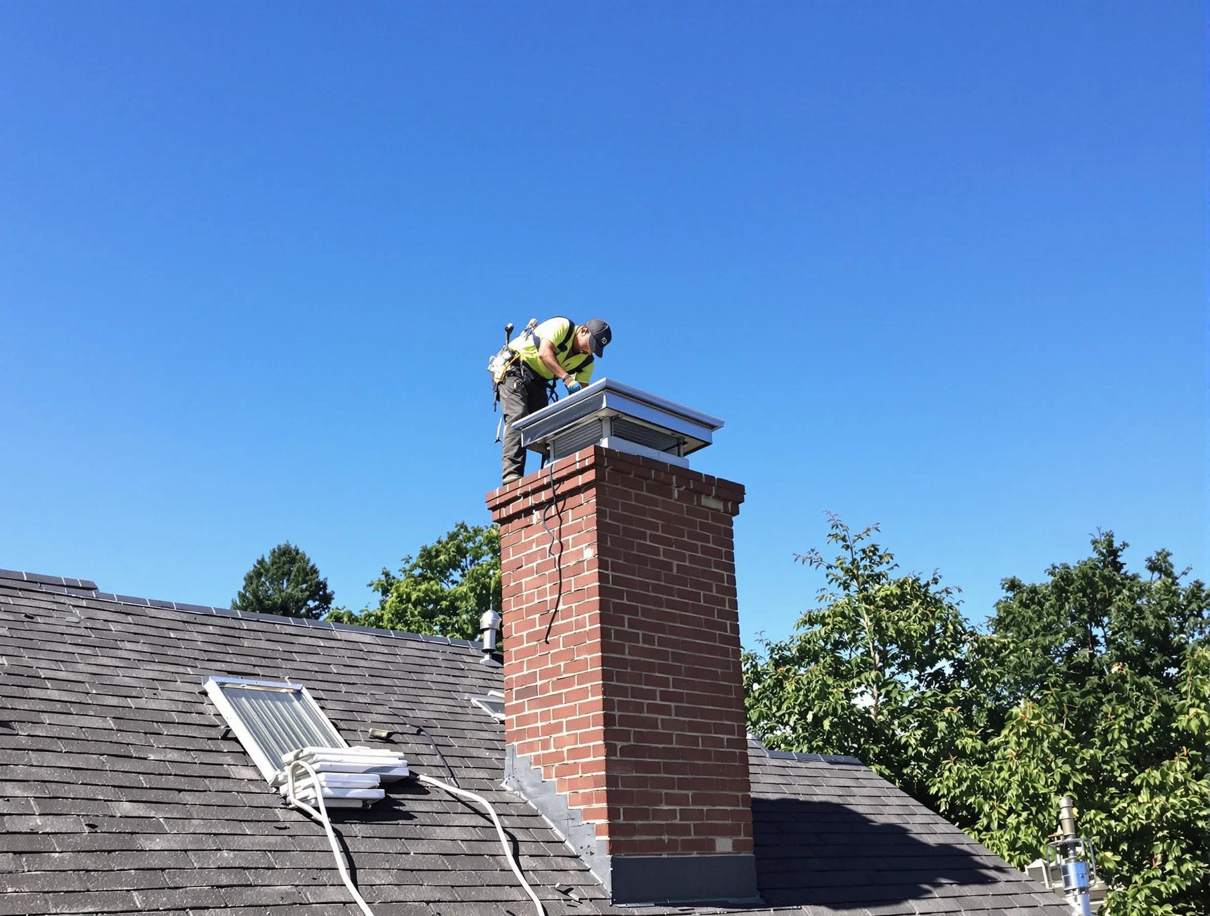Ashland City Chimney Sweep technician measuring a chimney cap in Ashland City, TN