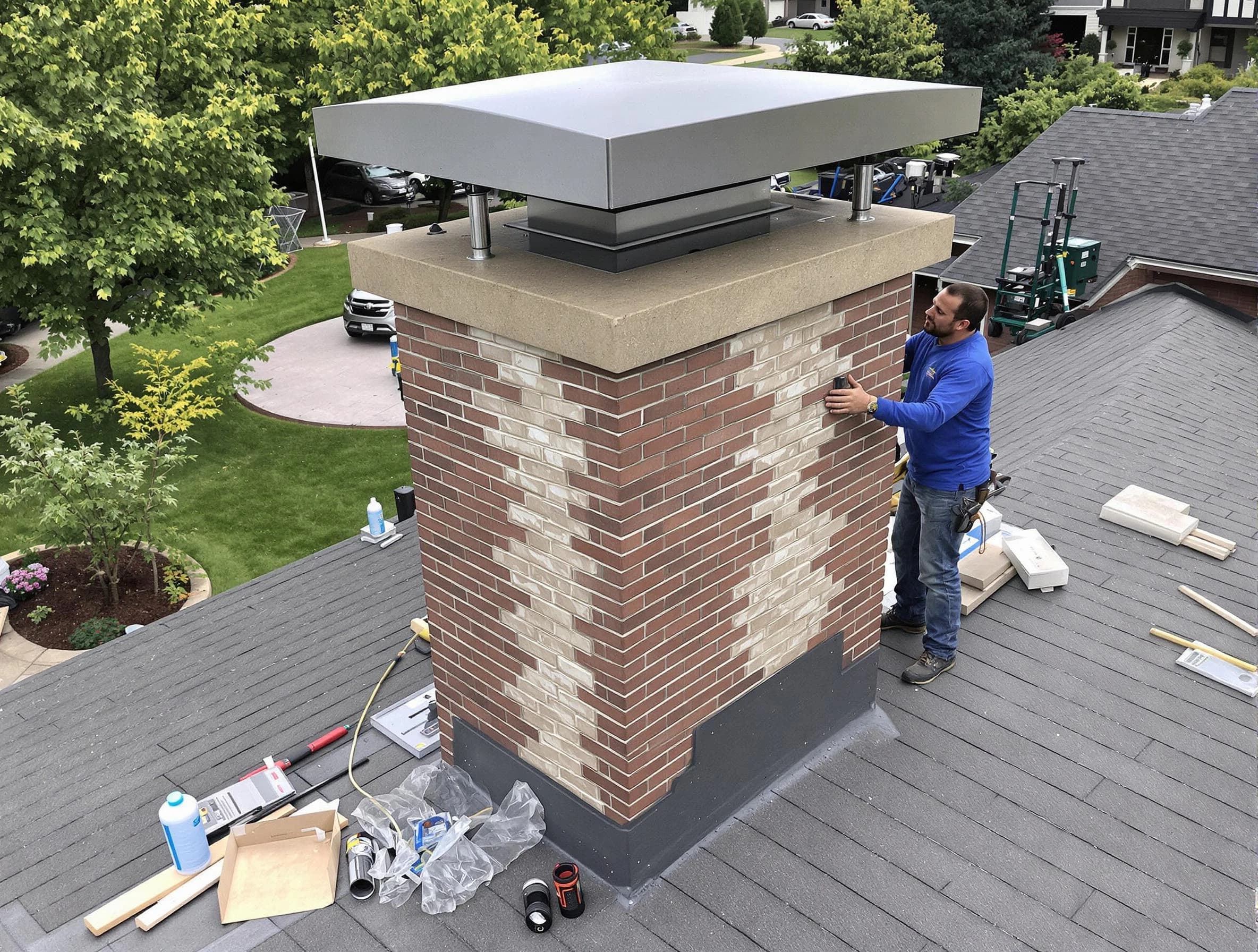 Ashland City Chimney Sweep team working on a custom chimney remodel in Ashland City, TN